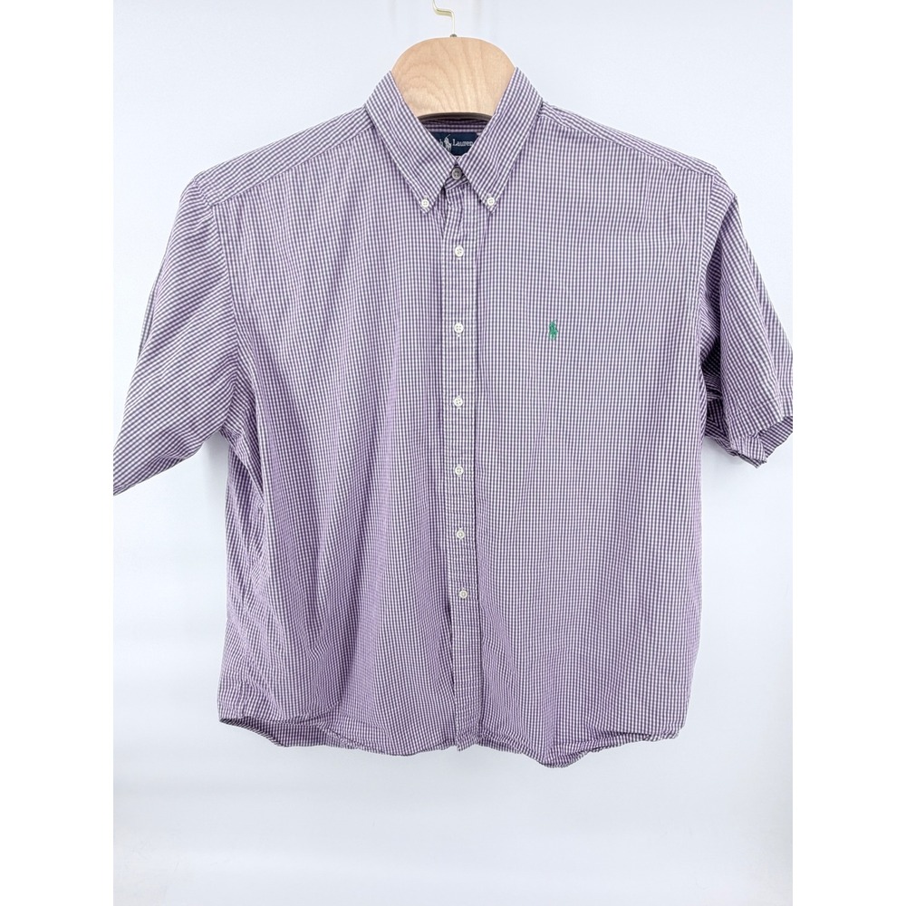 Ralph Lauren Blake Shirt Mens XXL Purple Gingham Short Sleeve Button Down